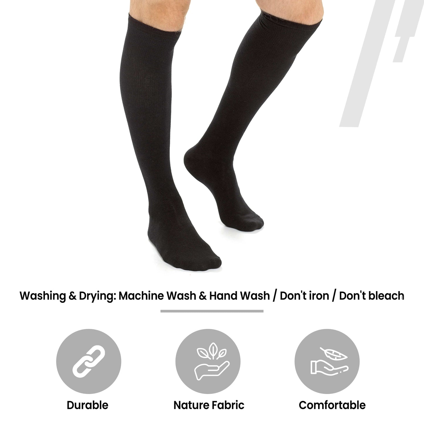 2 Pairs Unisex Travel Socks Black Long Knee High Breathable Flight Socks by Sock Stack