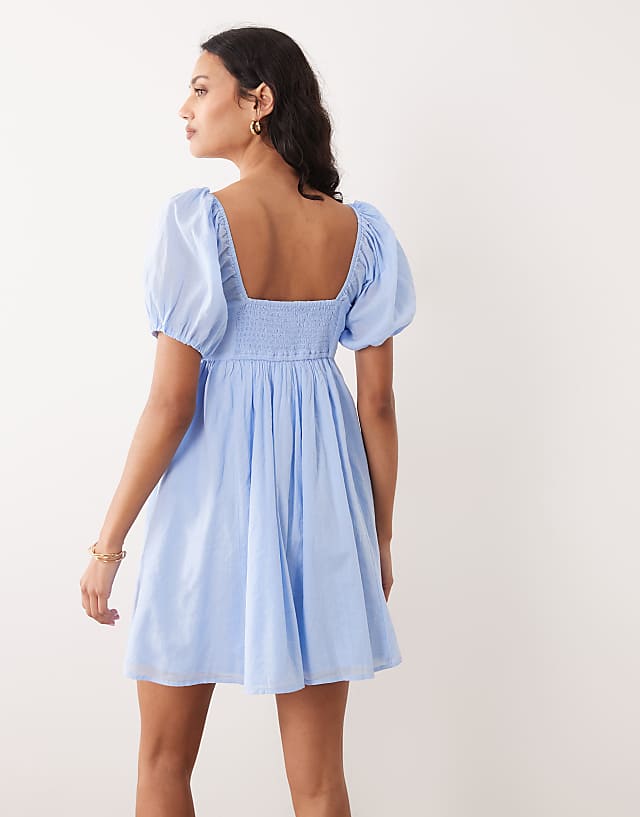 Square Neck Puff Sleeve Milkmaid Mini Dress