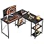 150CM Reversible L Shaped Desk with Shelves Industrial Corner Desk 240CM Long Table Computer Workstation with 3 Cable Holes