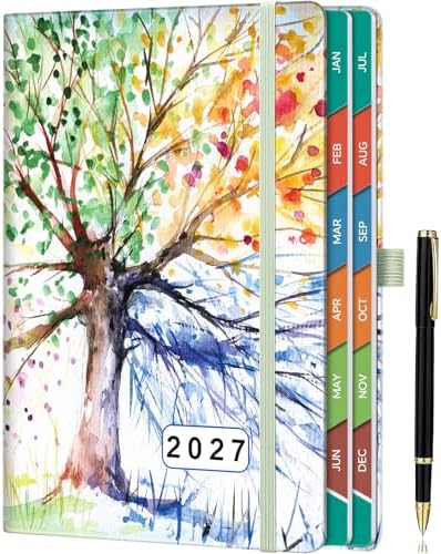 Page a Day Diary with Colorful Tabs, UK Holidays, Inner Pocket, and Pen Set - Blossom Dream