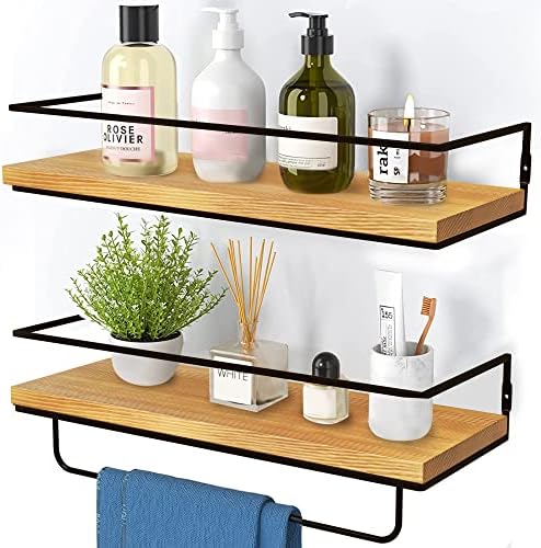 Black Floating Shelves Wall Mounted With 18kg Weight Capacity, Hanging Wall Shelves for Bedroom, Kitchen, Bathroom, Living Room, Home Office, Storage Organiser - Solid Wood Shelf