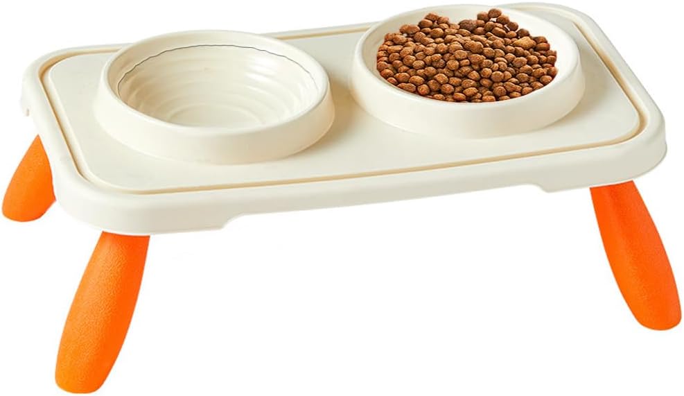 Raised Cat Bowl with Stand, 15° Tilted Double Bowls for Kittens Elevated Anti Vomiting Feeding Bowl