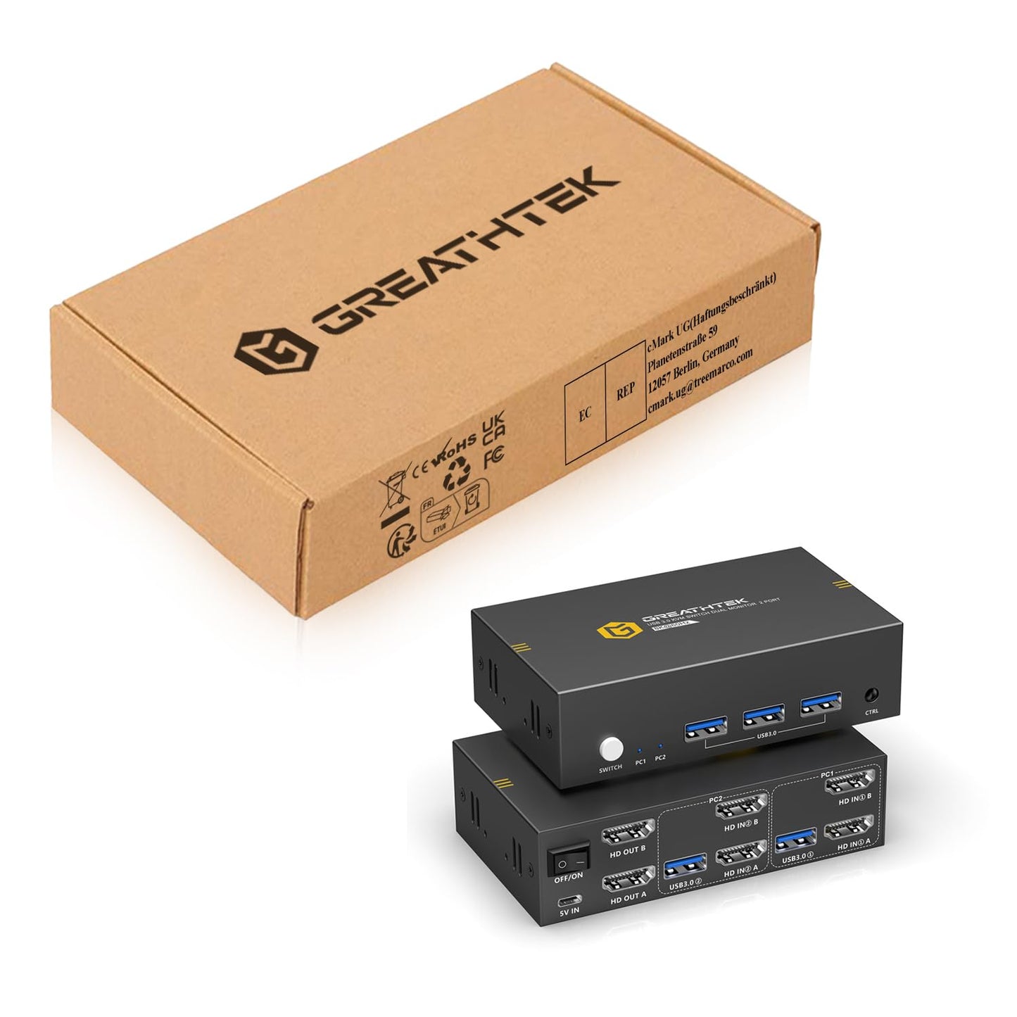 8K@60Hz HDMI KVM Switch 2 PC 2 Monitors Supports Copying and Extending the Display, Switches Dual Monitors Compatible with Multiple Devices,With Desktop Controller