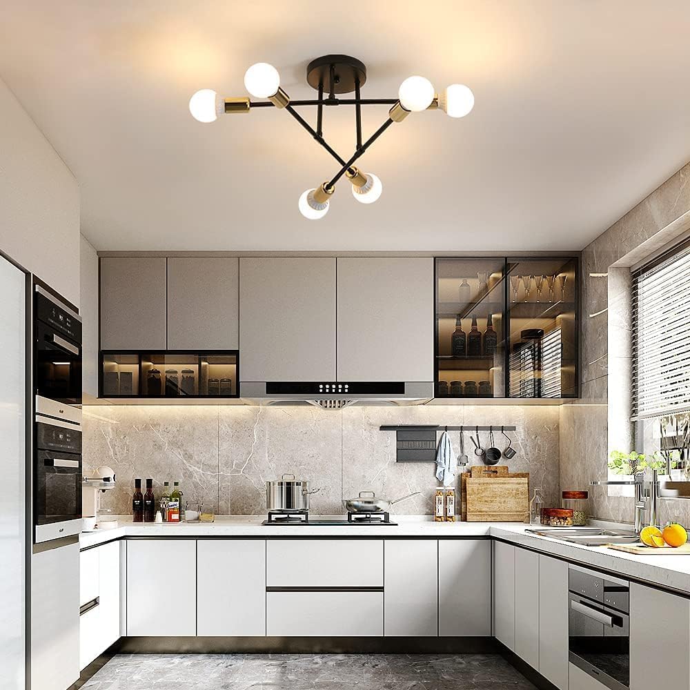 Ceiling Light, Modern Chandelier Lights E27 Socket, Semi Flush Mount Ceiling Light with Adjustable Arms for Home, Office, Living, Dining, Bedroom, Kitchen (Not Include Bulb)