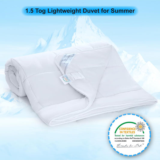 1.5 Tog Summer Duvet Single Size, Ultra Light & Thin Summer Microfiber Quilt with 100gsm Filling, Premium Soft & Lightweight for Summer, Hot Weather (1.5 Tog - Single)
