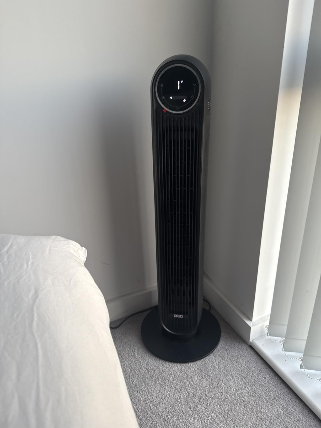 Silent Tower Fan, 25 ft/s Velocity Electric Cooling Fan with Remote, 90° Oscillating 4 Speeds 4 Modes 8H Timer LED Display, Quiet Standing Bladeless Floor Fans for Bedroom, Nomad One, Black