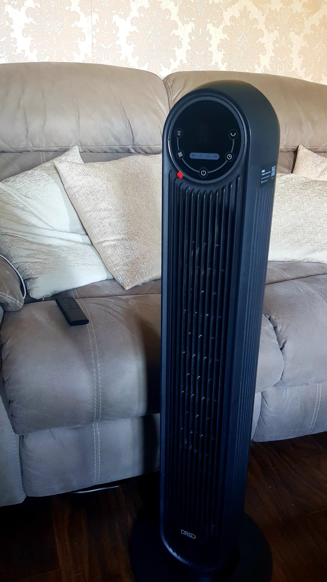 Silent Tower Fan, 25 ft/s Velocity Electric Cooling Fan with Remote, 90° Oscillating 4 Speeds 4 Modes 8H Timer LED Display, Quiet Standing Bladeless Floor Fans for Bedroom, Nomad One, Black