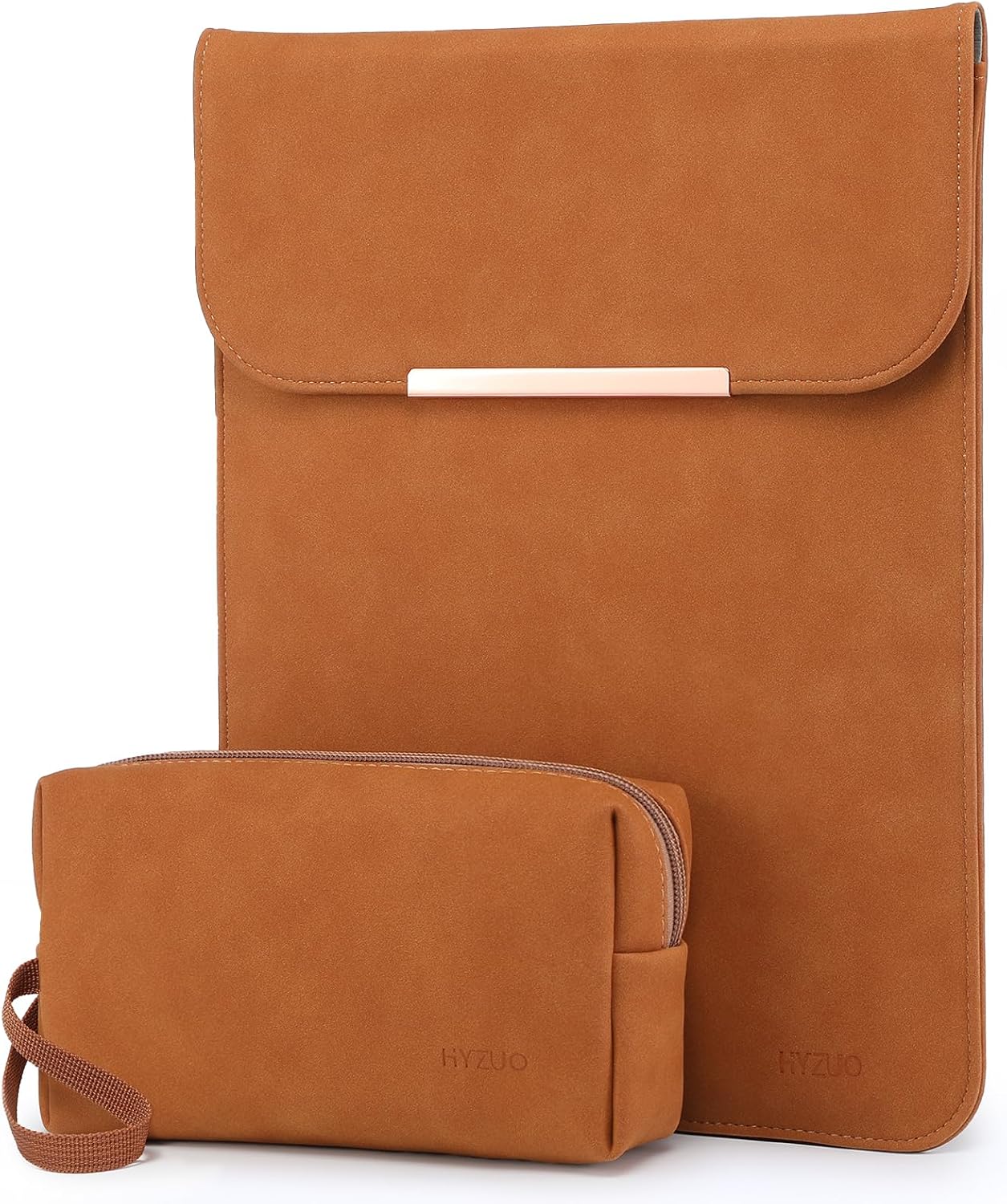 13 Inch Laptop Sleeve Compatible with MacBook Air, MacBook Pro, iPad Pro, Surface Pro - Faux Suede Leather Case with Accessory Bag, Brown