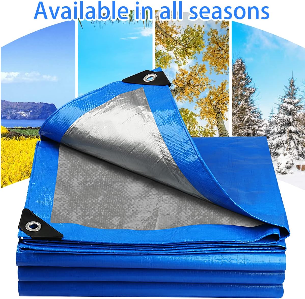 Onarway Tarpaulin 5m x 8m Thicken Tarpaulin Waterproof Heavy Duty 110GSM with Reinforced Grommets, Tarp Sheet Cover for Multipurpose Outdoor Use, Blue