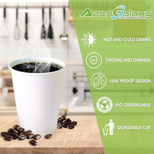 100 X 8oz Top-Tier Quality Paper Cups, 240ml White Disposable Cups, Eco Friendly Paper Cups For Hot and Cold Drinks, Premium Disposable Coffee Cups for Home, Office, Café, Work, Parties, Outdoors
