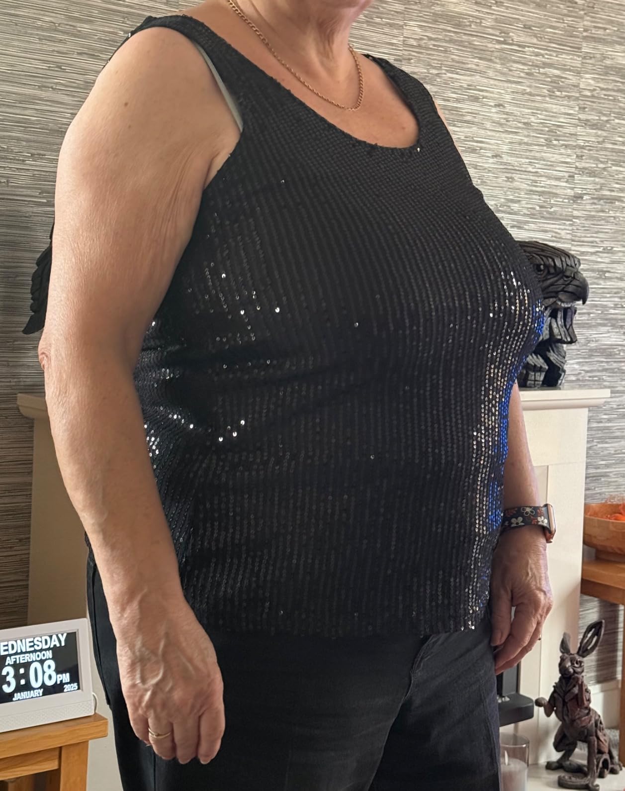 New Women's Sequin Glittery Vests Top V Neck Sparkly Ladies Party Shimmer Tops