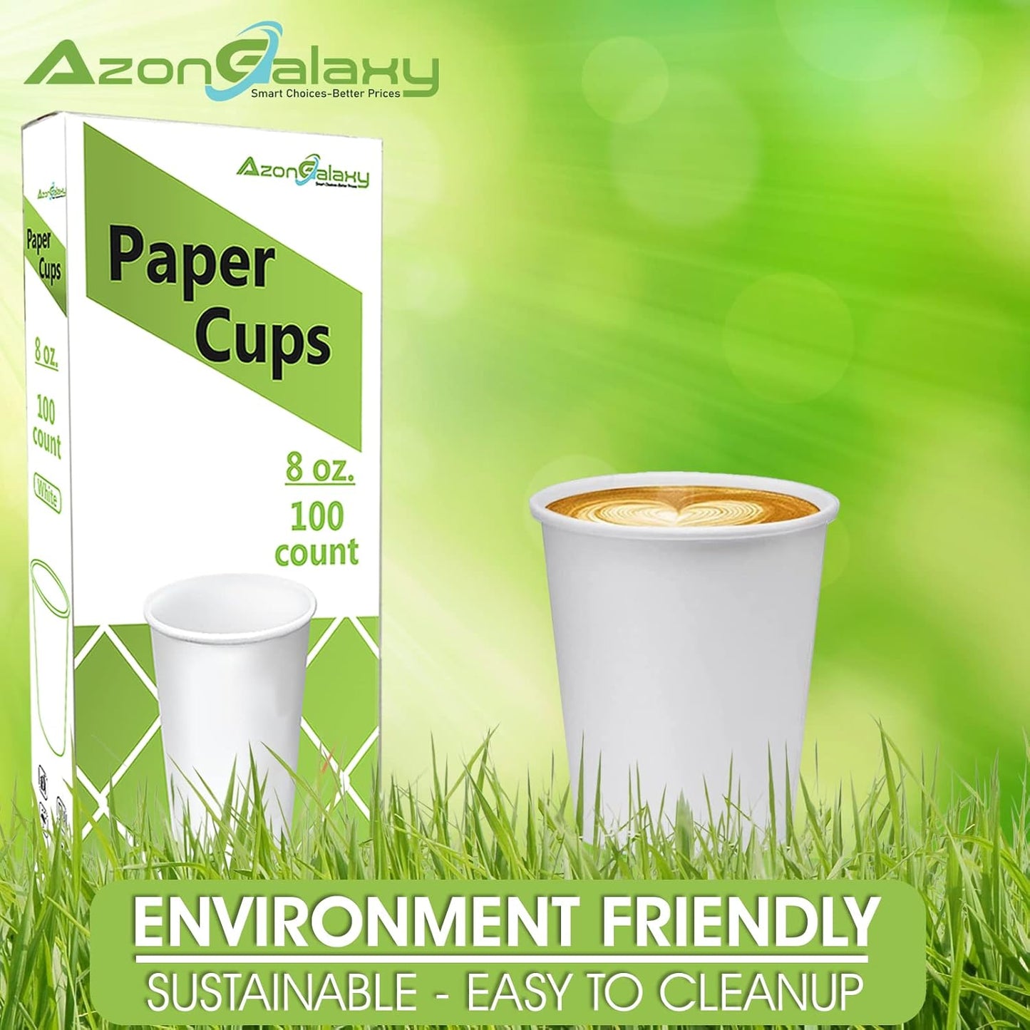 100 X 8oz Top-Tier Quality Paper Cups, 240ml White Disposable Cups, Eco Friendly Paper Cups For Hot and Cold Drinks, Premium Disposable Coffee Cups for Home, Office, Café, Work, Parties, Outdoors
