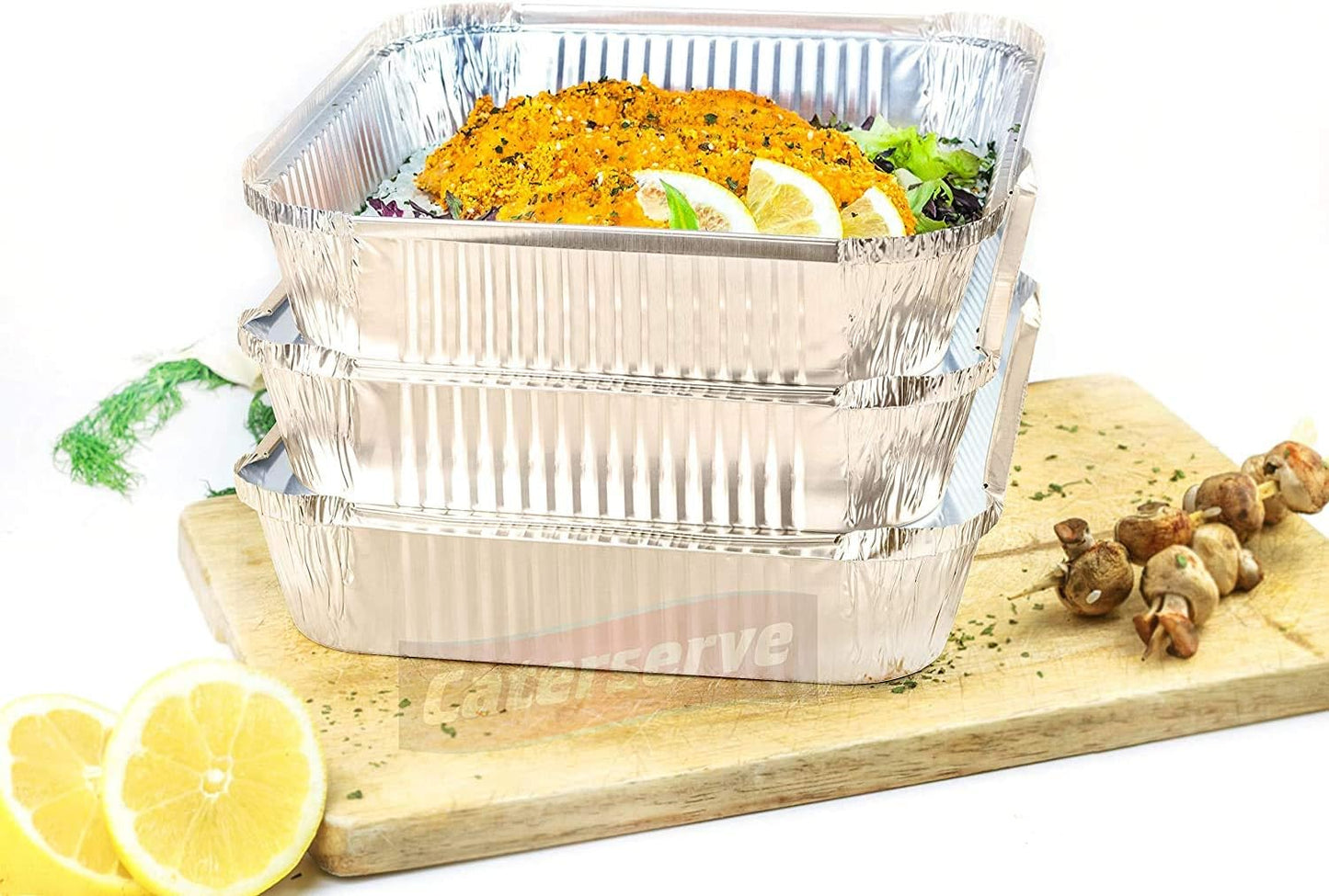 10 Aluminium Foil Trays with Lids - Large Tin Foil Containers with Paper Lids for Roasting, Baking, Broiling, Cooking, Food Storage and Freezing