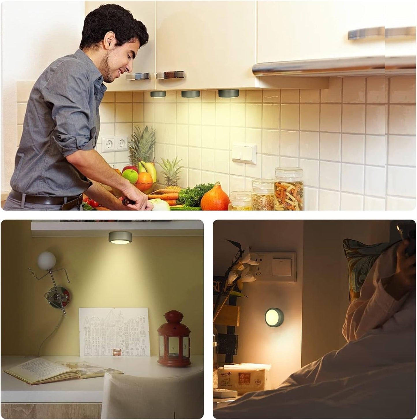 Wireless Under Cabinet Lights with Remote, 12 Colors LED Under Cupboard Lighting, Round Stick-on Display Shelf Cupboard, RGB Puck Lights, 6 Pack