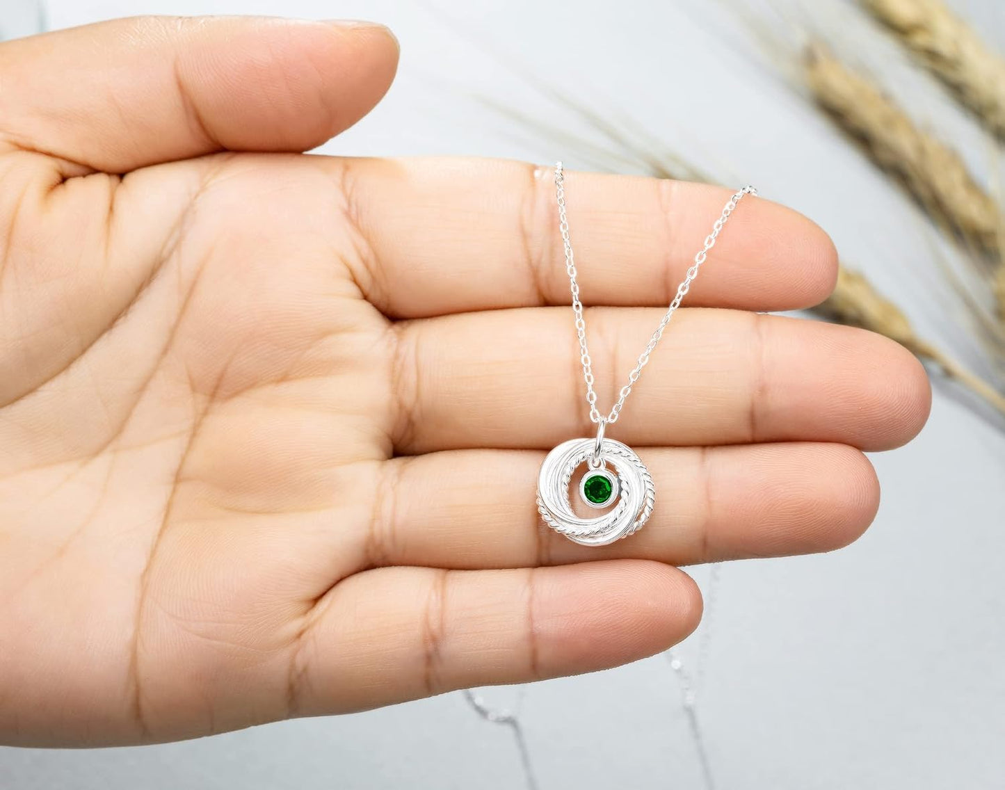 60th Birthday Gifts for Women Jewellery, 925 Sterling Silver Sapphire Birthstone Necklace, Six Rings for Six Decades