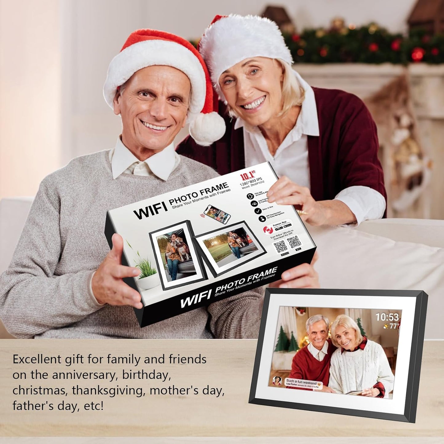WiFi Digital Photo Frame, 10.1 Inch Digital Picture Frame, 1280x800 IPS LCD Touch Screen, Auto-Rotat