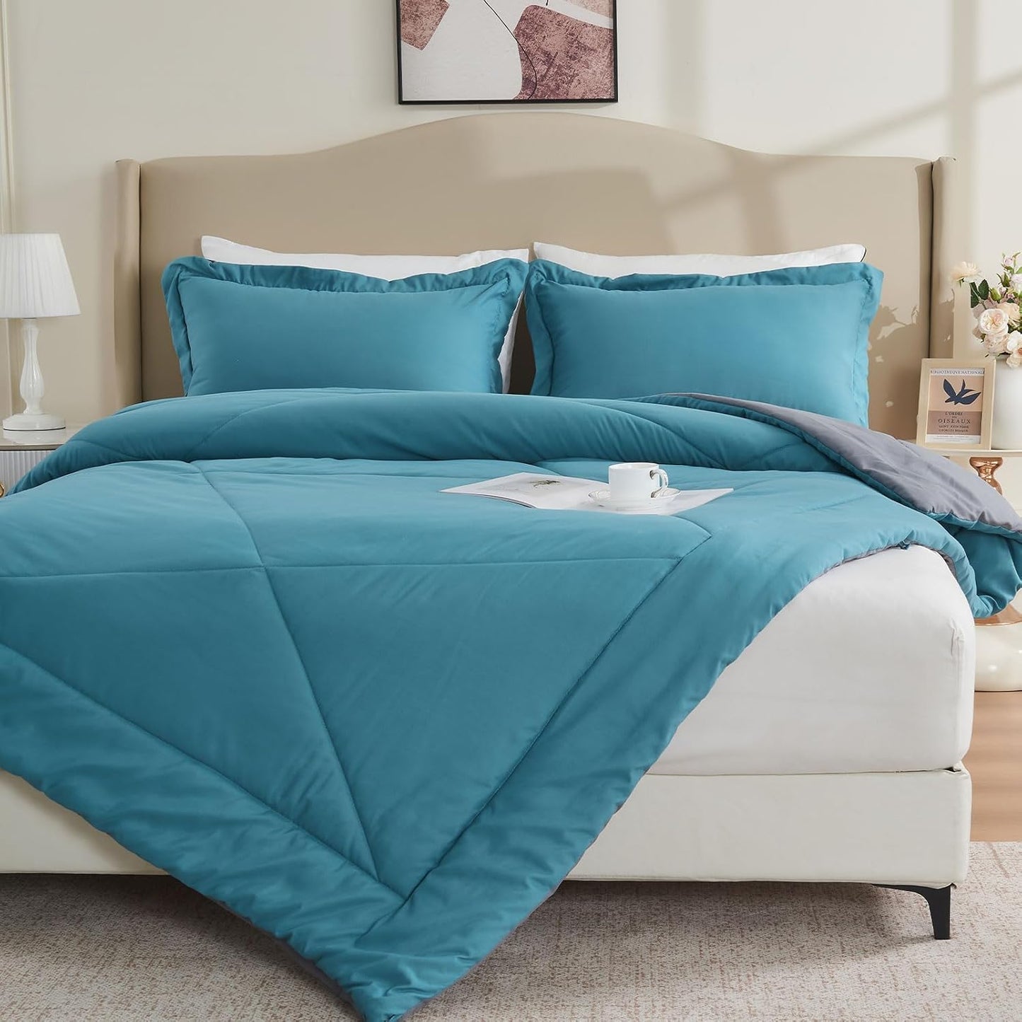 Summer Duvet King Size, 4.5 Tog Down Alternative Comforter Set with 2 Shams, Reversible Coverless Duvet Microfiber Soft Bed Quilt for All Seasons, Machine Washable