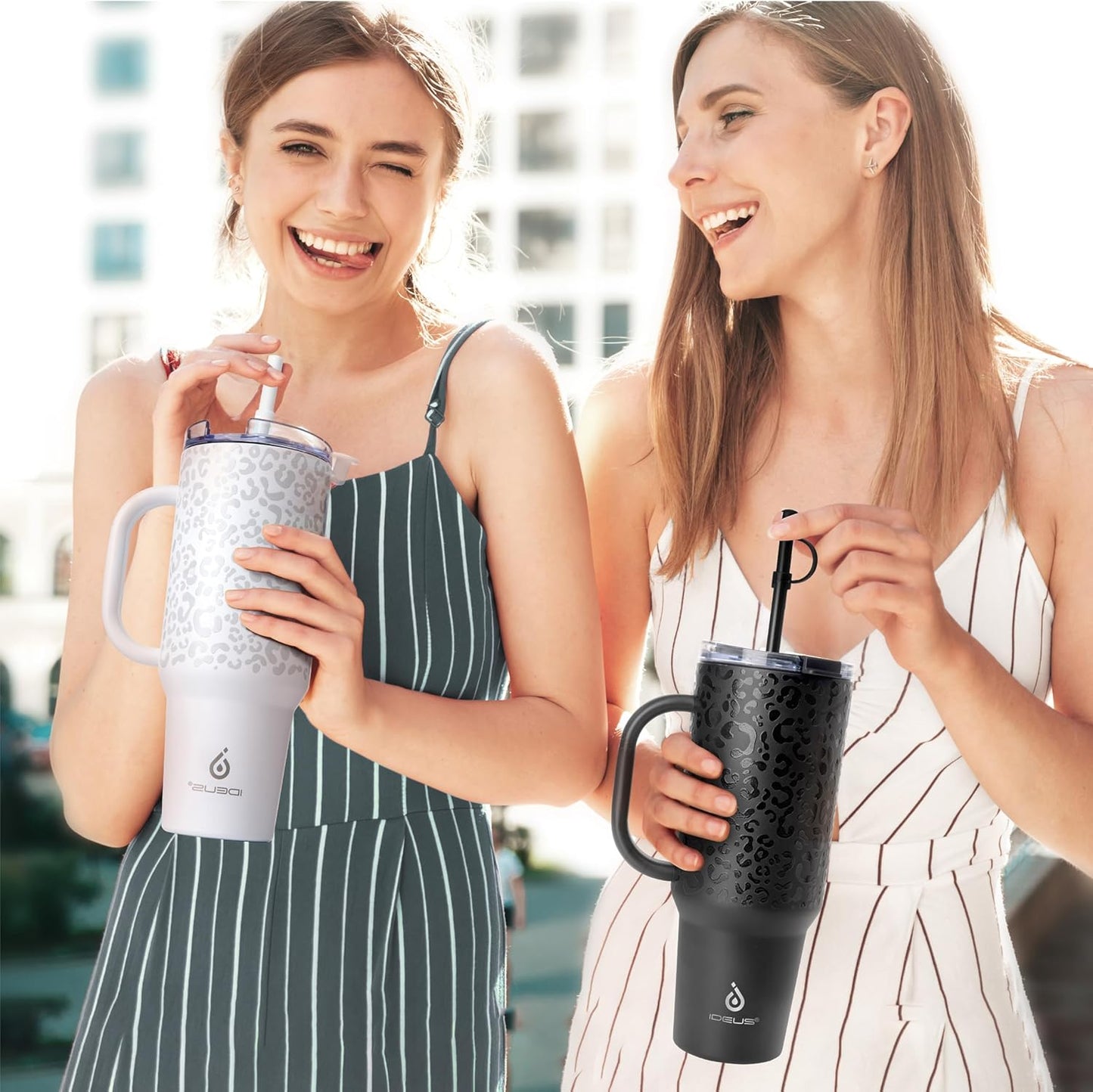 Insulated Tumbler, 40oz Stainless Steel Double Walled Travel Tumbler with Handle and Straw Lid for Cold & Hot Beverages (Black)