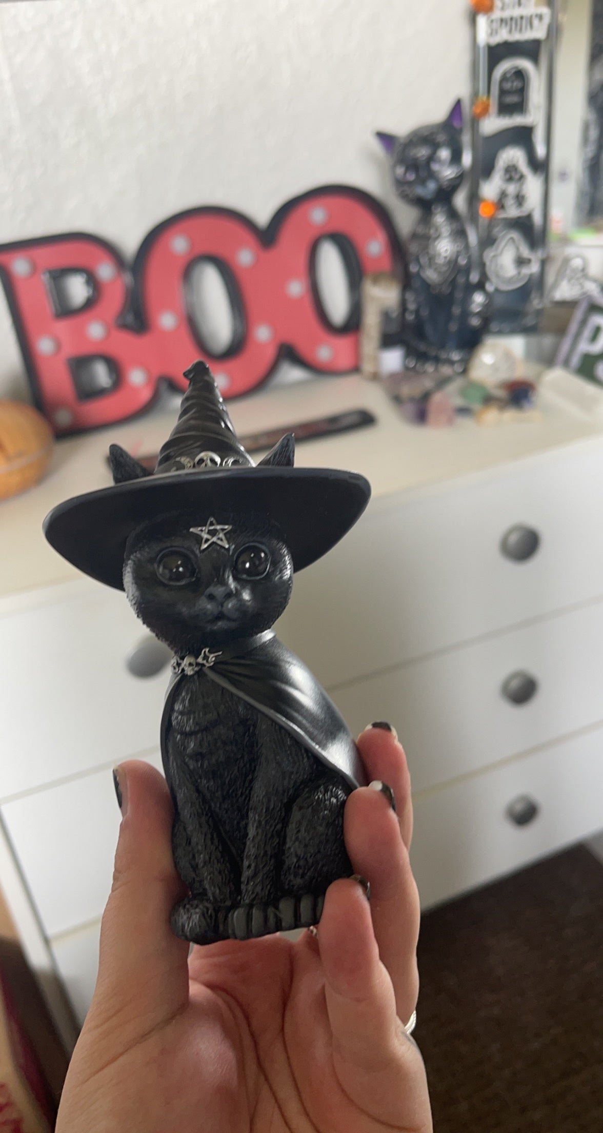 Purrah Witches Hat Occult Cat Figurine, Black Gifts for Women Men