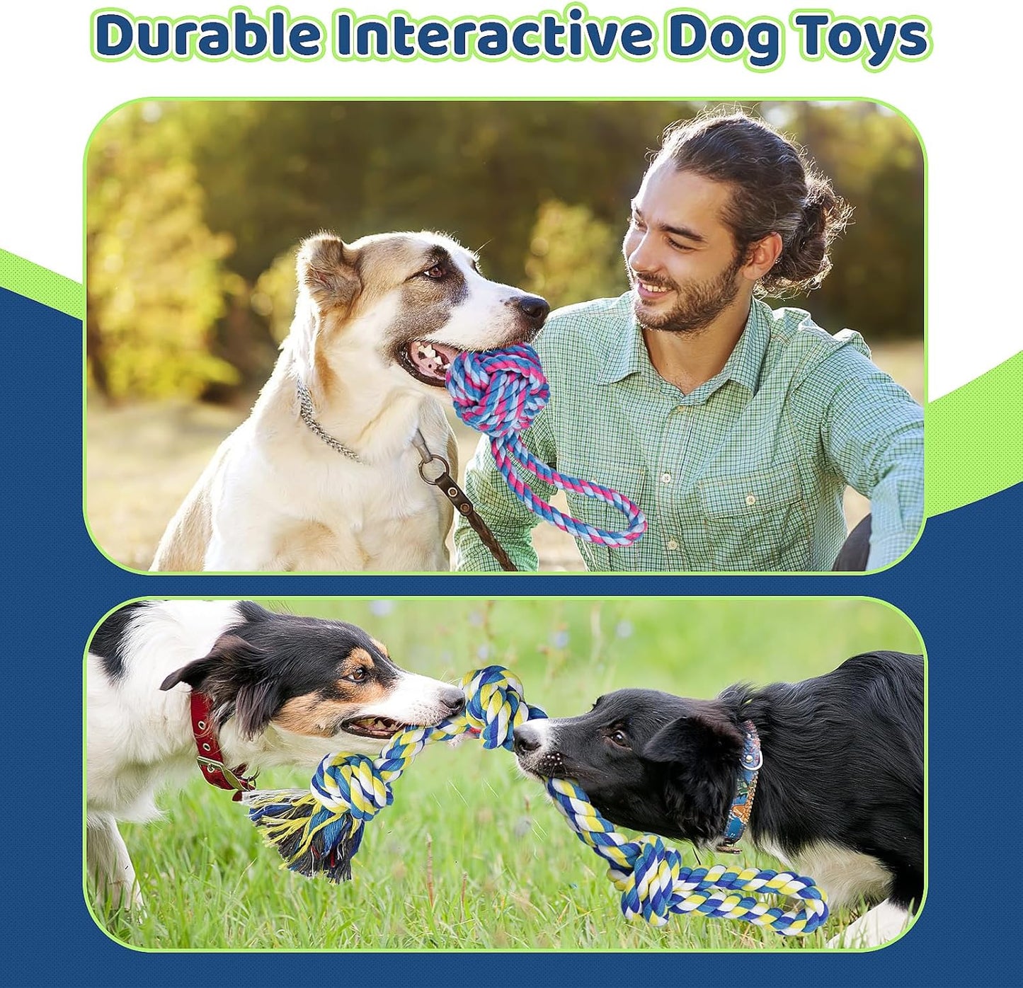 Dog Rope Toys for Large/Medium Dogs, Nearly Indestructible Dog Toys Set for Aggressive Chewers, Tough Natural Cotton Rope Chew toy for Teething, Tug Toy 9 Pack