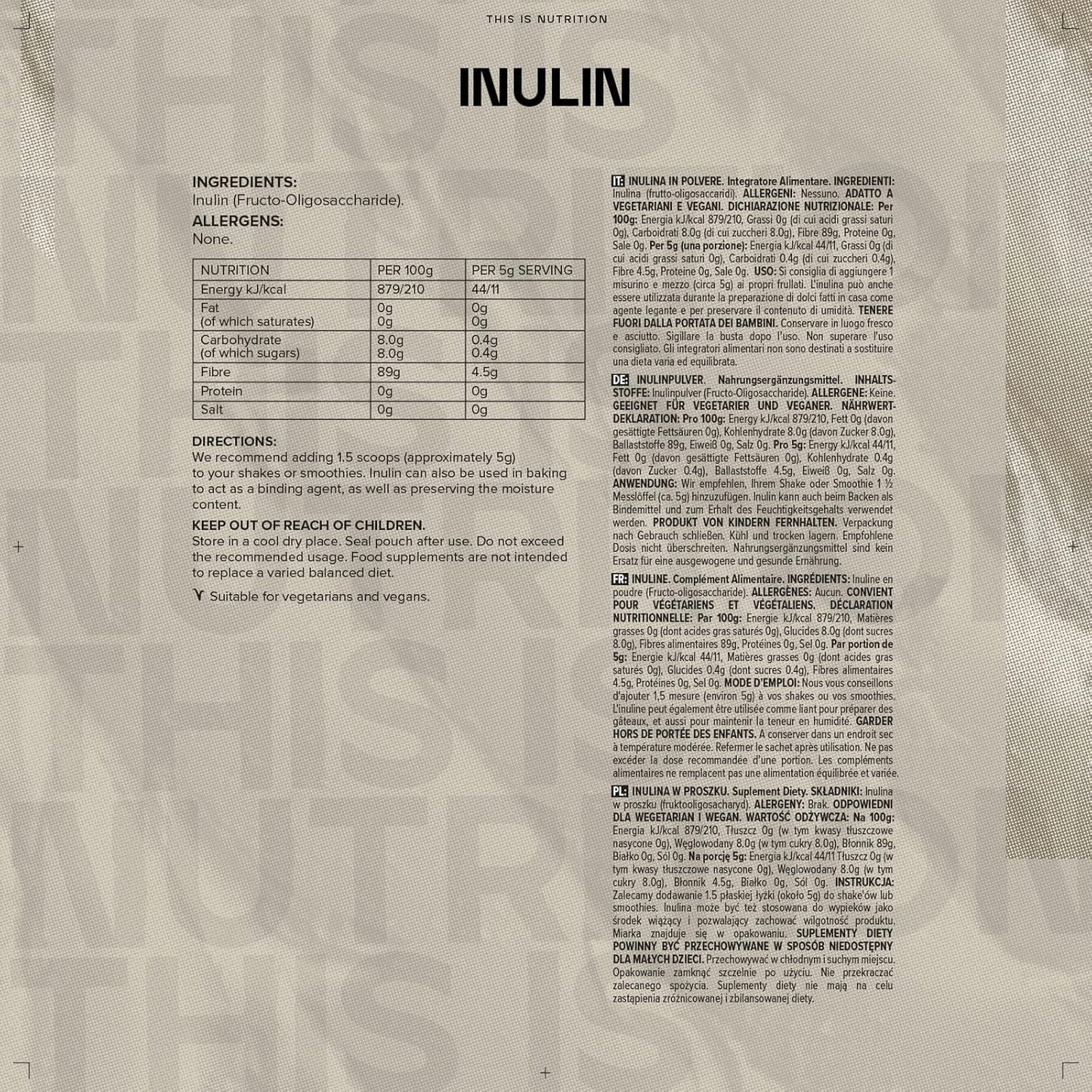 Inulin Powder, High in Fibre, 500 g, 100 Servings, Packaging May Vary