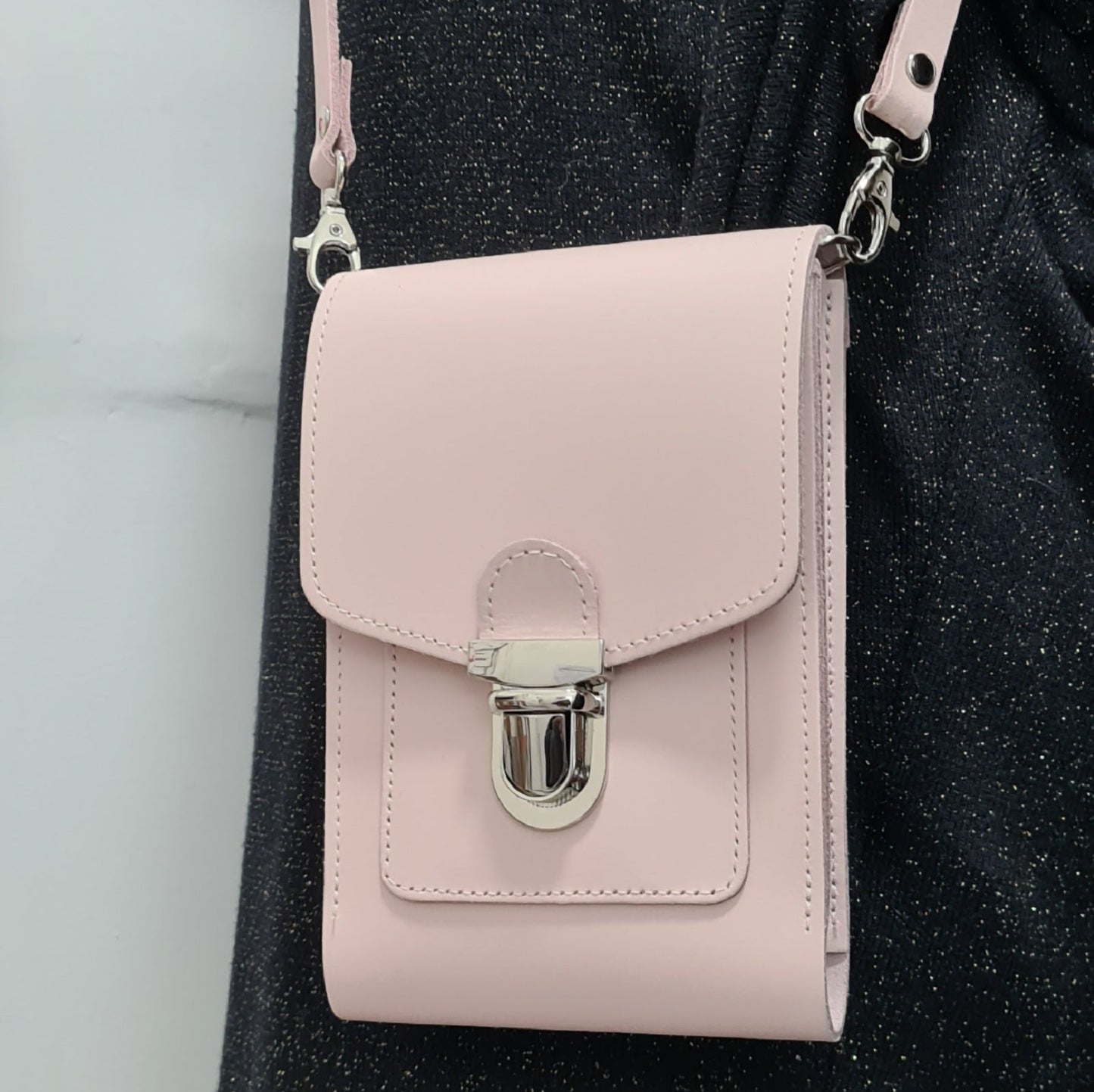 Leather Push Lock Crossbody Phone Case