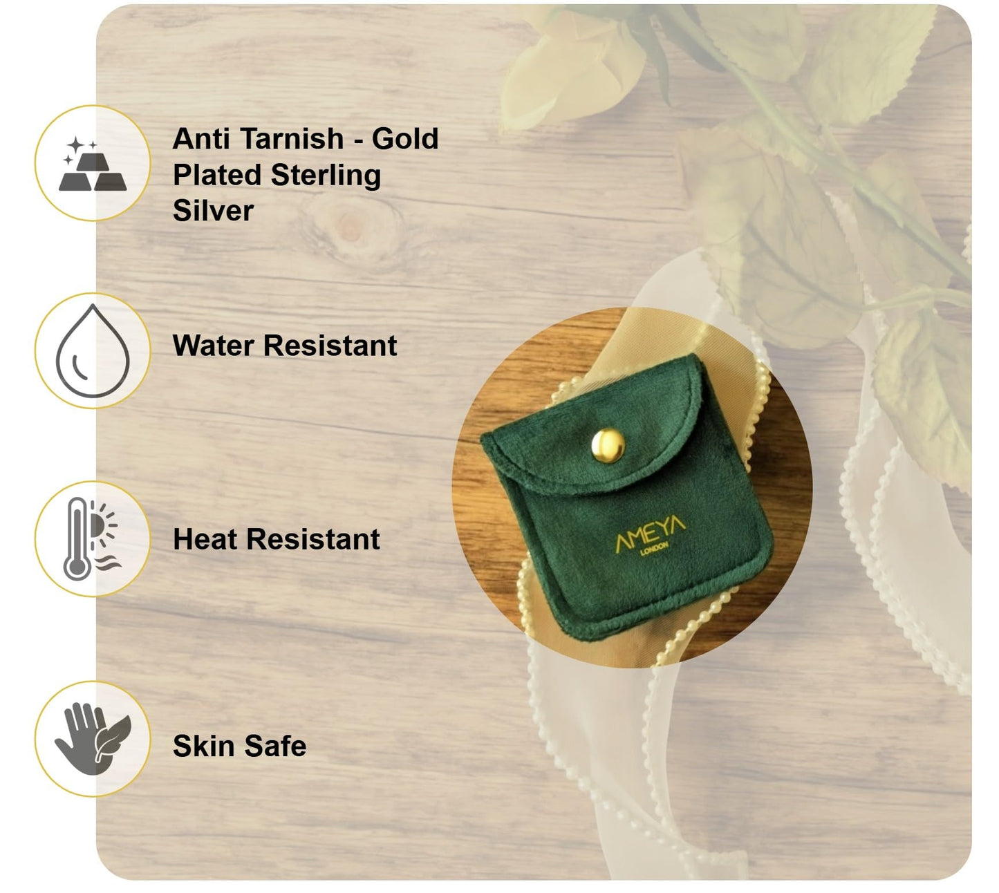 Ameya Interlocking Circles Necklace, 18K Gold Plated with Crystal Accents, Dainty Chain