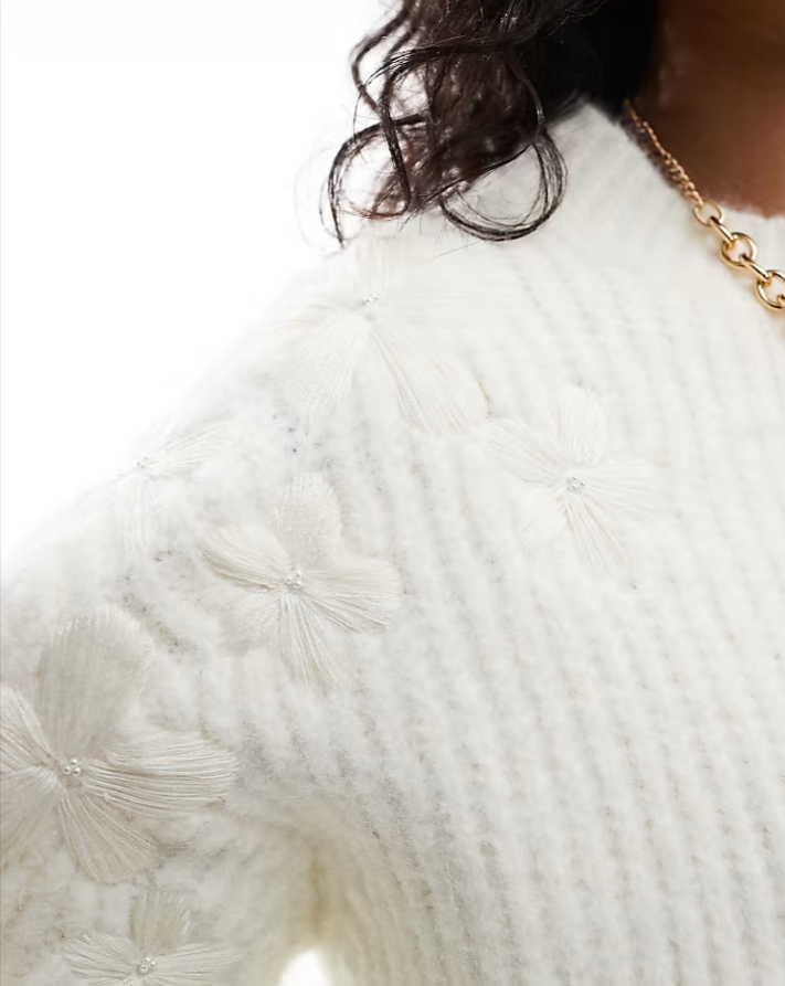 New Miss Selfridge Flower Embroidered Cream Jumper