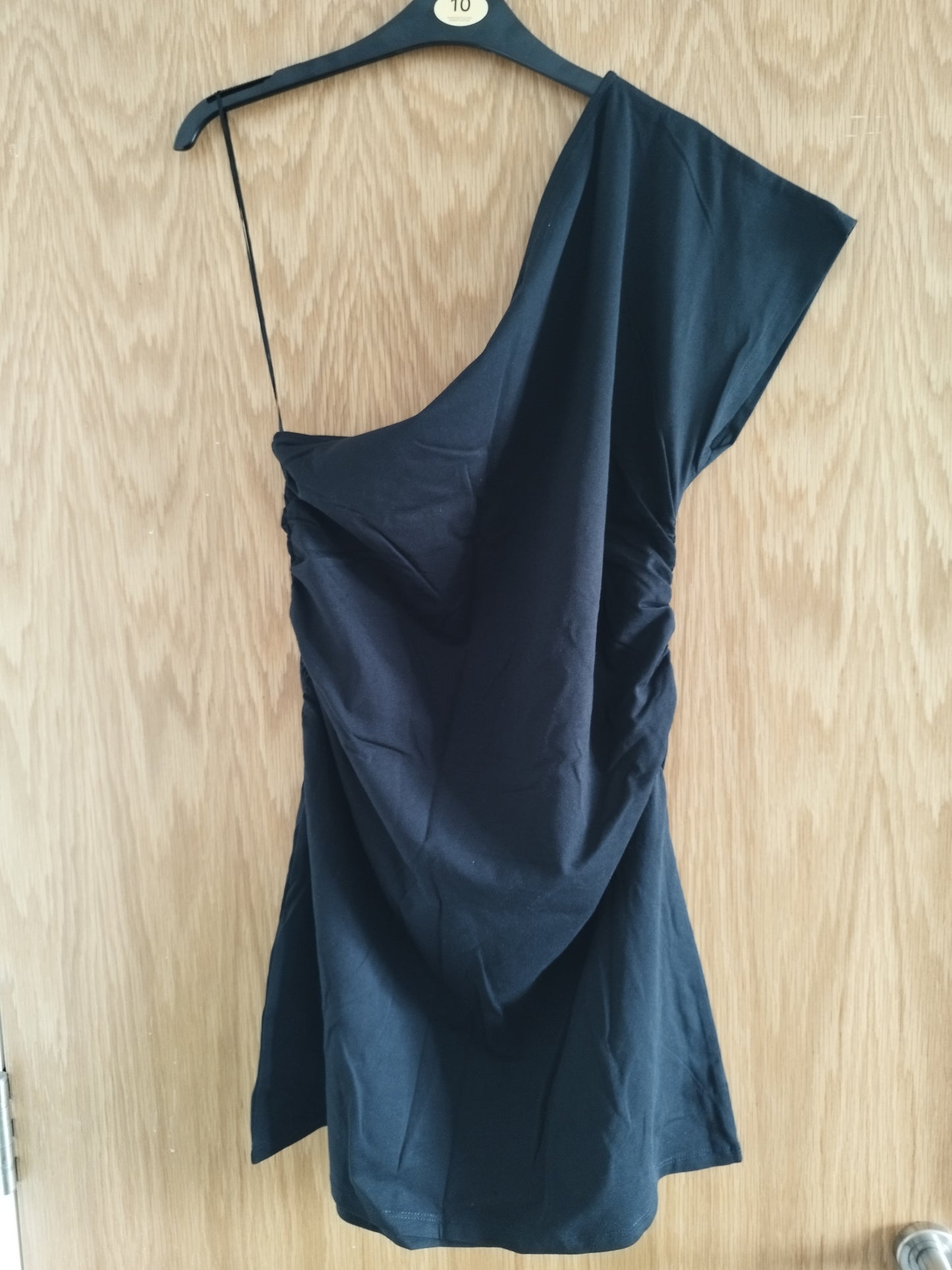 New Women's One Shoulder Black Ruched Side Mini Dress