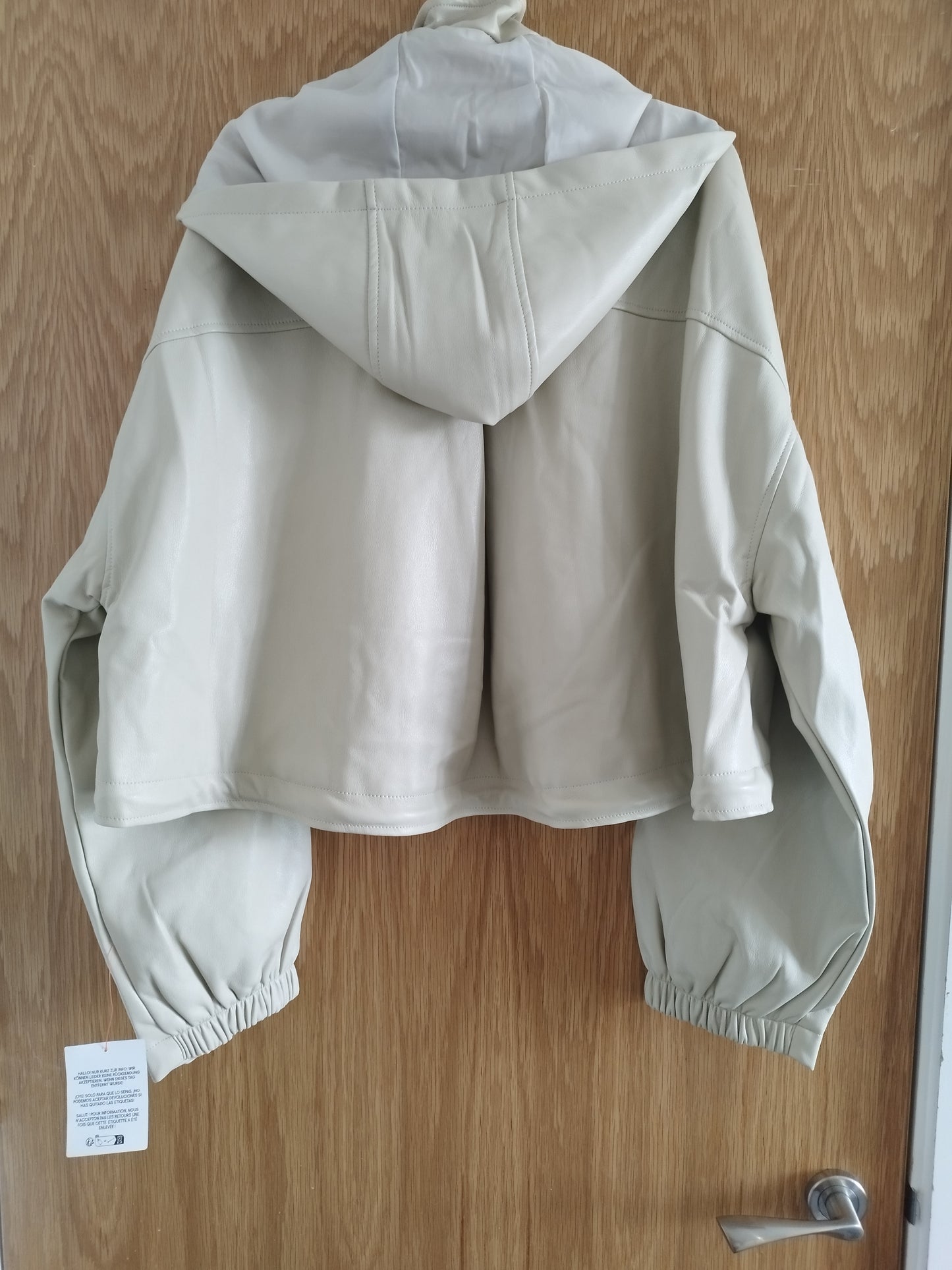 New Ladies Hooded Stone Faux Leather Look Bomber Jacket