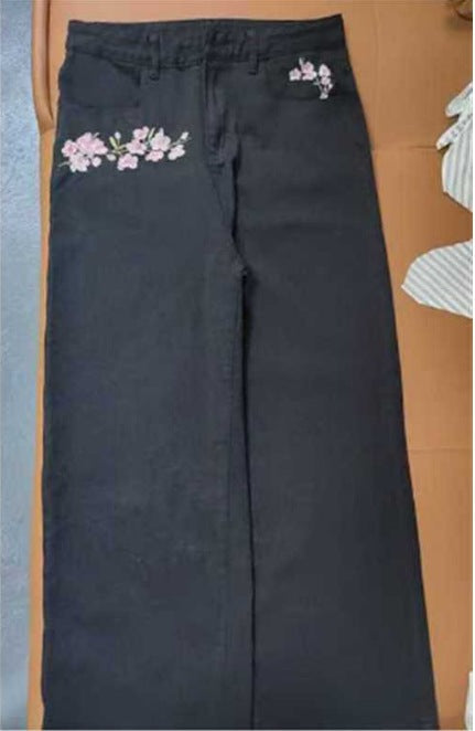 Women's Embroidered Wide-leg Jeans