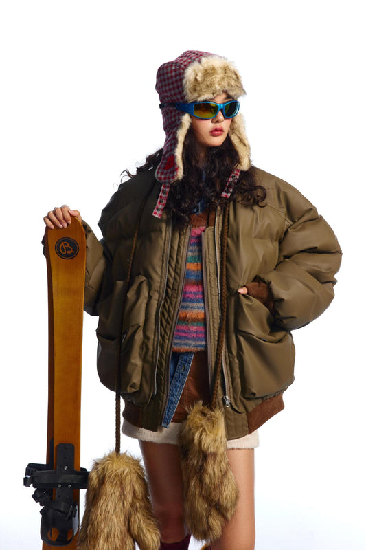 Unisex PU Stitching Cotton-Padded Jacket