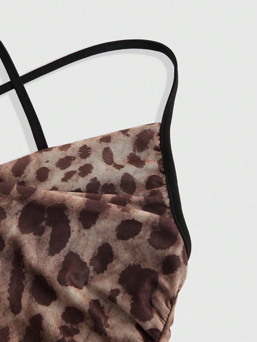 New Women's A-Line Leopard Cami Maxi Dress UK 8