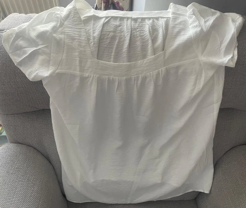 Women White Casual Loose Puff Tunic Tops