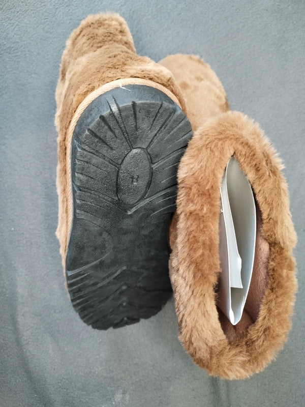 New Brown Unisex Faux Fur Slipper Boots Cozy
