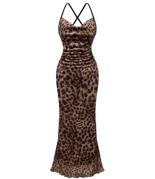 New Women's A-Line Leopard Cami Maxi Dress UK 8