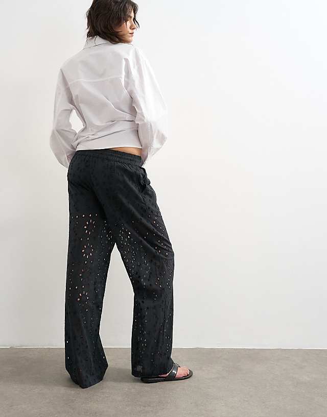Broderie Cut Out Tie Waist Trousers Large