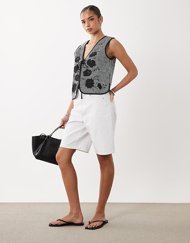 Quilted Stripe Waistcoat with Embroidered Floral