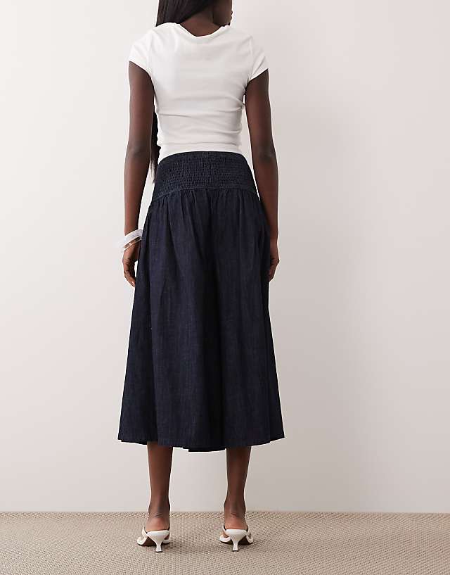 Denim Culotte Jeans with Shirred Waistband