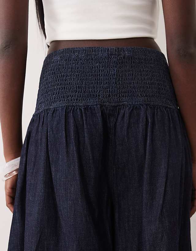 Denim Culotte Jeans with Shirred Waistband