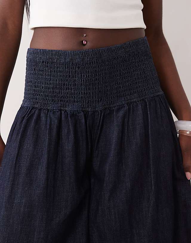 Denim Culotte Jeans with Shirred Waistband