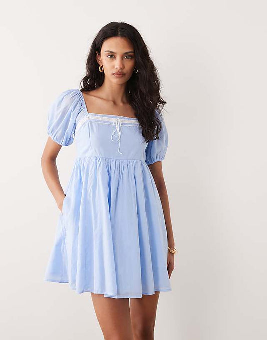 Square Neck Puff Sleeve Milkmaid Mini Dress
