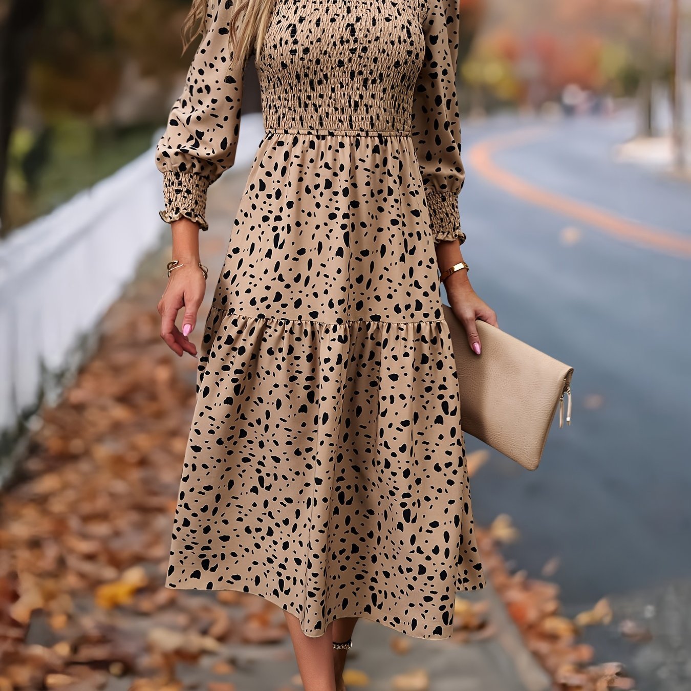 Women's Leopard Print Long Sleeve Dress