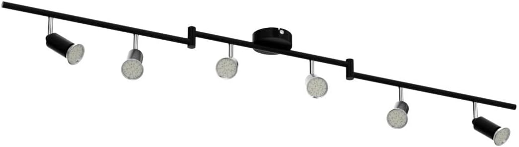 Rotatable Kitchen Ceiling Light, Adjustable Bedroom Spotlights, Black LED Track Lighting, 6 Way Ceiling Lamp Indoor, 6 GU10 Bulbs, 6W 4000K for Livingroom Gym Office
