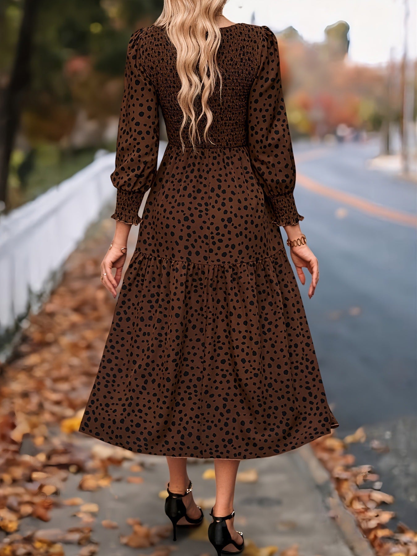Women's Leopard Print Long Sleeve Dress