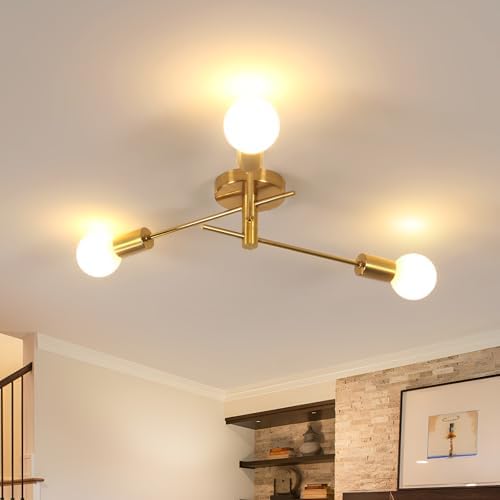 Sputnik Semi Flush Mount Ceiling Light, Black Golden Modern Chandelier with E27 Socket