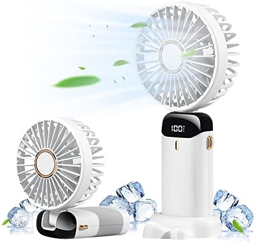 Portable Handheld Rechargeable Mini Fan with USB Battery, Foldable Desk Fan, 5 Speeds LED Display