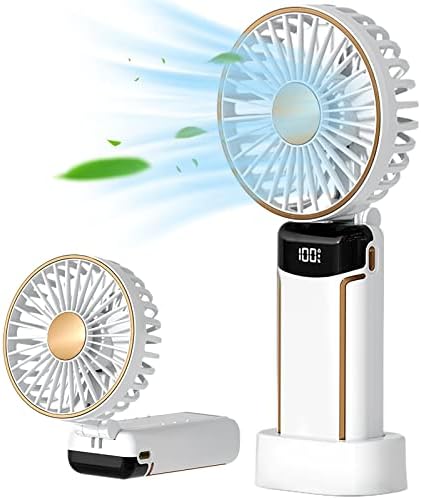 Portable Handheld Rechargeable Mini Fan with USB Battery, Foldable Desk Fan, 5 Speeds LED Display