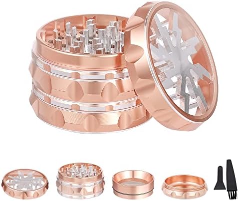 Clear Top Herb Grinder - Aluminium Spice Grinder with Pollen Scraper and Cleaning Brush