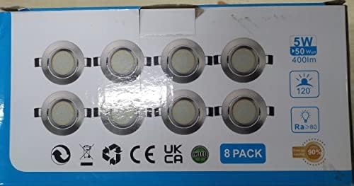 LED Recessed Ceiling Spot Lights 5W Cool White 6000K Downlight Ultra Slim Not Dimmable Rotatable Spotlights IP20 Protection for Living Room Bedroom Kitchen, Open Hole Size 75-80mm, Pack of 8